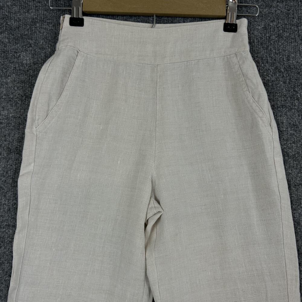 Lanhtropy Pants XS Gypsy Linen Denim Flare Ruffle High Waist Beige Boho Hippie - Picture 2 of 13